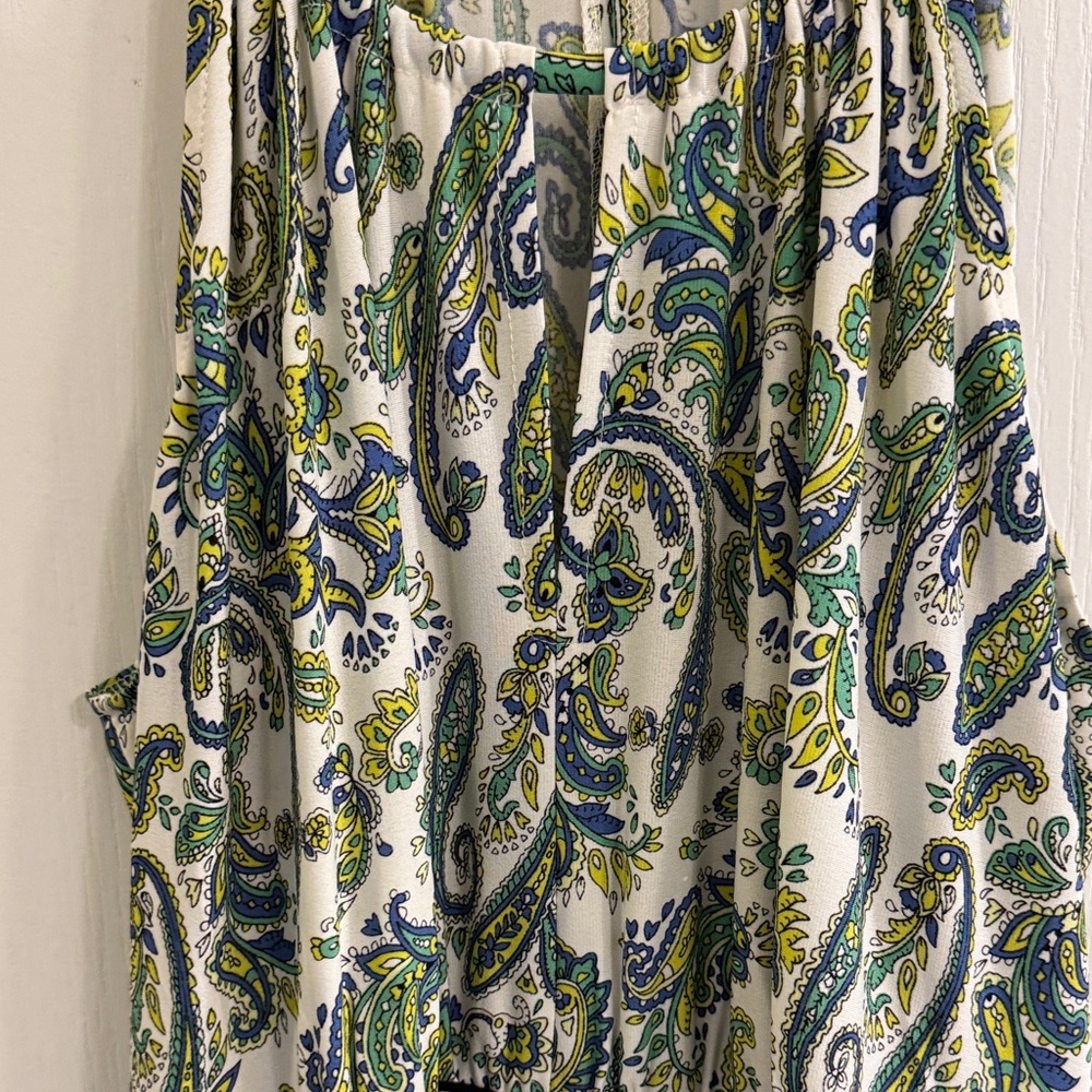 London Fog Green Paisley Halter Maxi Dress with Cream and Black Accents - Picture 4 of 5
